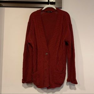 Boohoo red cardigan